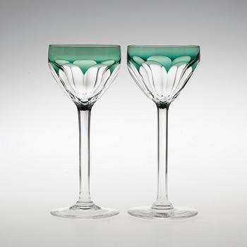 VITVINSGLAS, 12 stycken. Val Saint Lambert, Belgien, 1950-tal.