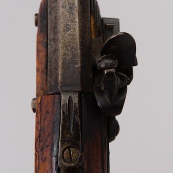 PERCUSSION LOCK PISTOL, 1850s. FLINTLOCK PISTOL, Örebro, Sweden, c. 1800.