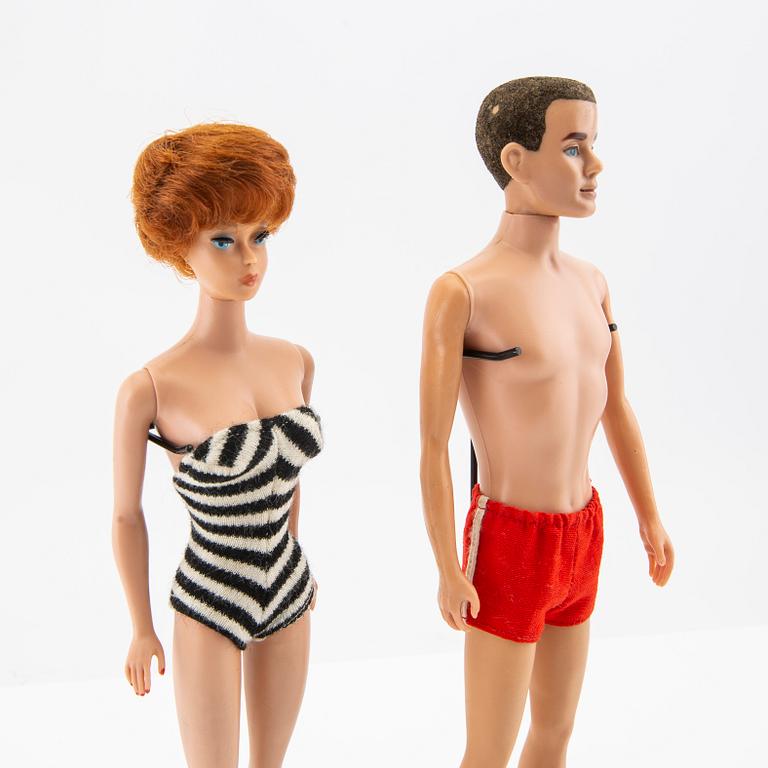 Barbie and Ken, dolls 2 pcs. and clothes, vintage, "Barbie Bubblecut" Mattel 1961. "Ken" Mattel 1961.