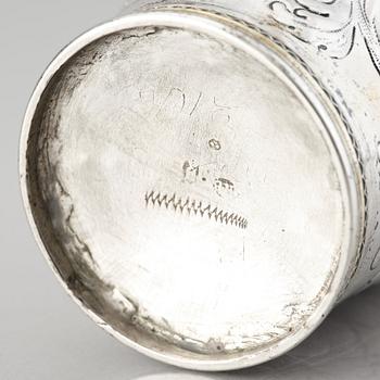 A Swedish baroque parcel gilt silver beaker, mark of Joran Hieronymi Bernegau, Norrköping (1648-1679).