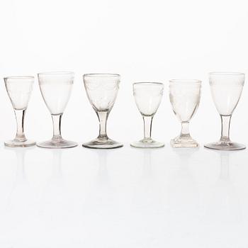 13 glasses, mostly Sweden, circa 1800.