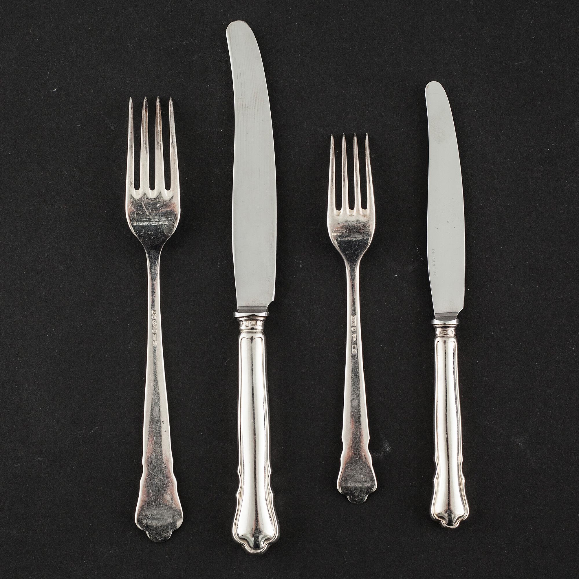 A mid 20th century silver tablewear set of 48 pc, "Chippendale" by GAB.