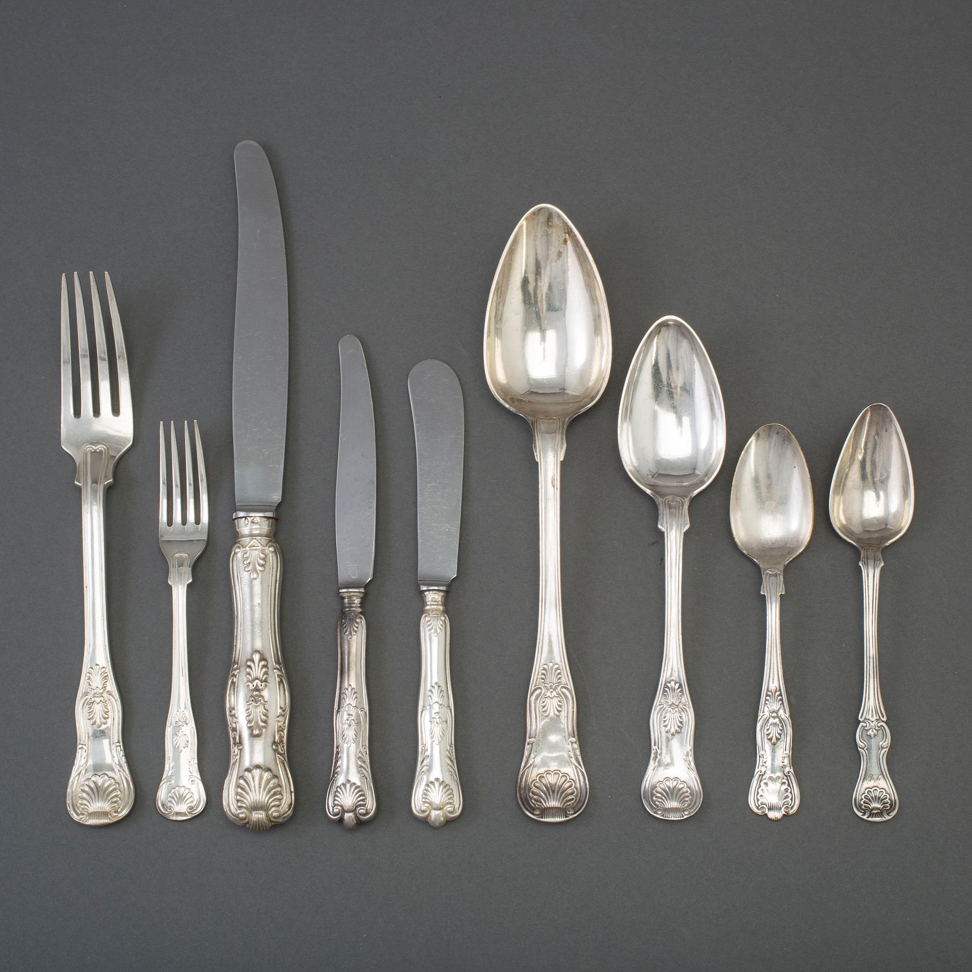 BESTICK, 42 delar, silver, modell Engelsk Snäck, 18/1900-tal.