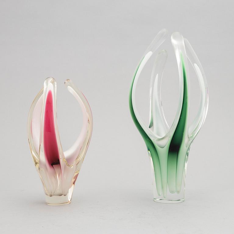 Paul Kedelv, vaser/skulpturer, 4 st, glas. Flygsfors Glasbruk.