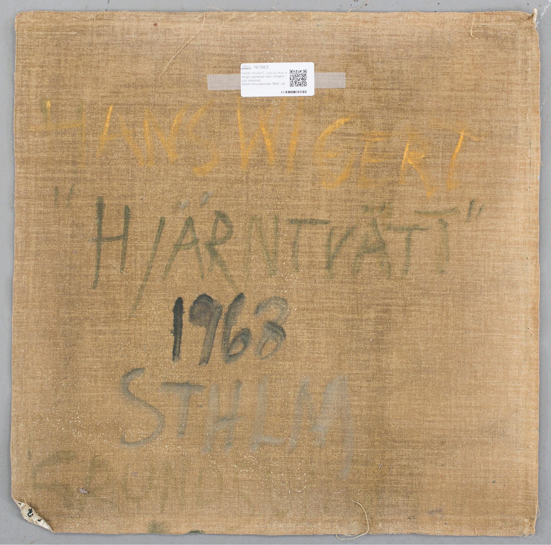 HANS WIGERT, oil on canvas signed Hans Wigert and dated Sthlm/Grundsunda 1968 on verso.