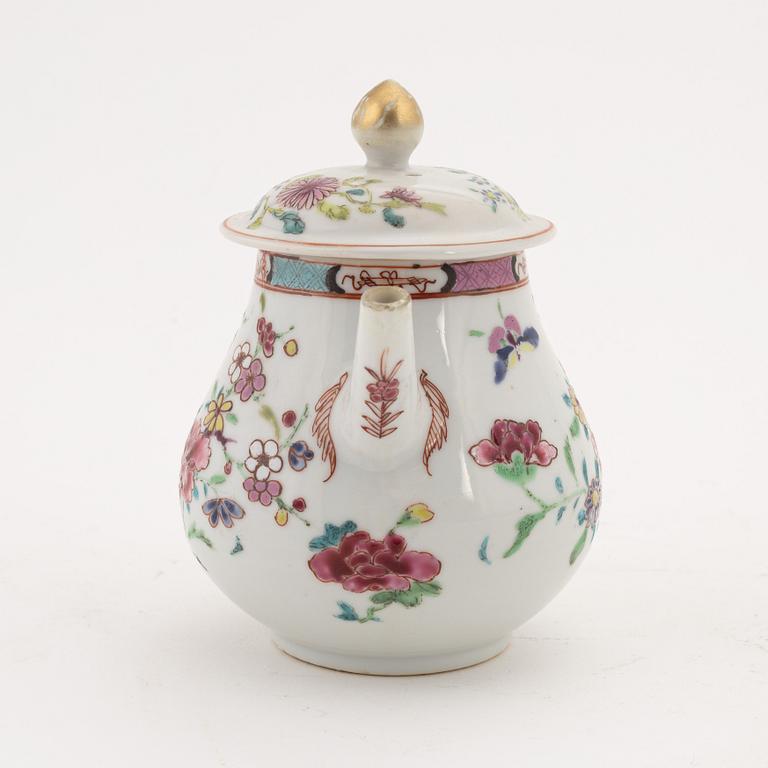 A famille rose tea pot with cover, Qing dynasty, Qianlong (1736-95).