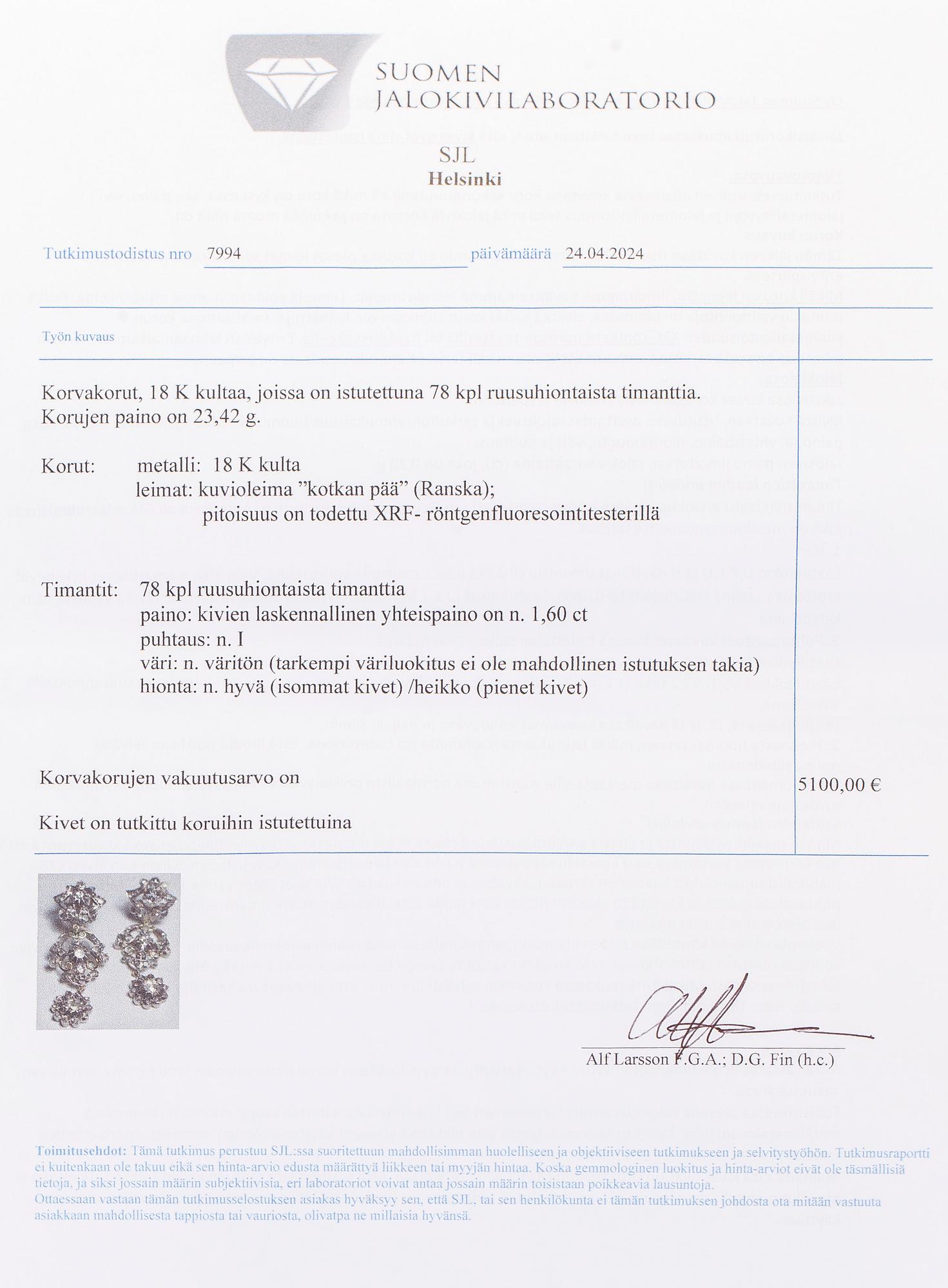 Korvakorut, 18K kultaa ja ruusuhiottuja timantteja.