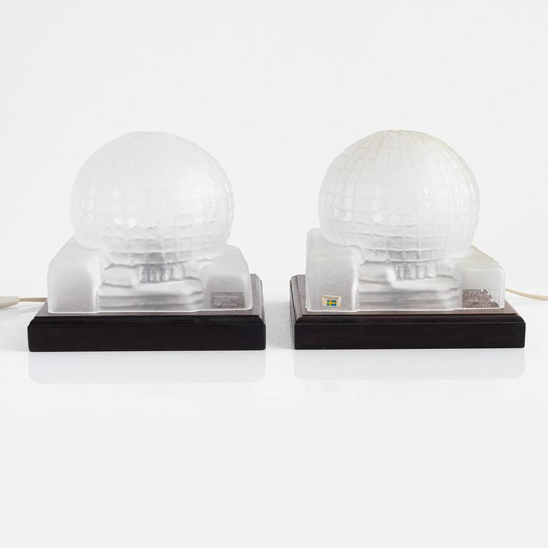 A pair of 'Globen' glass table lamps, Lindshammar, 1989.