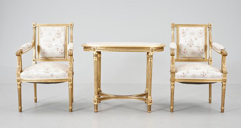 SALONGSGRUPP, 8 delar, gustaviansk stil, 1800-talets slut.
