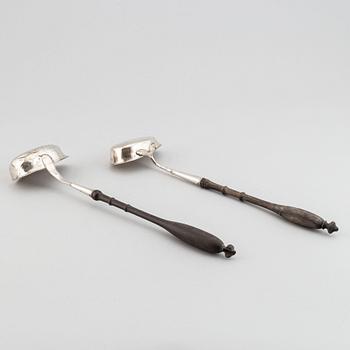 Two swedish silver soup ladles, including Nils Tornberg, Linköping 1801.