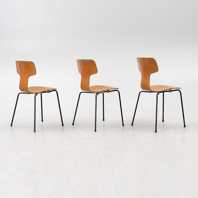 Arne Jacobsen, chairs, 2 + 1, "The T-Chair", Fritz Hansen, 1960s-70s.