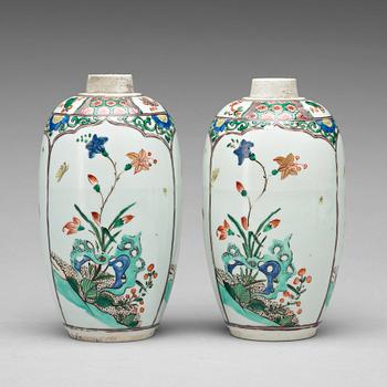 696. A pair of famille verte vases, presumably Samson, 19th Century.