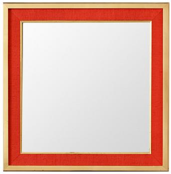 305. A Svenskt Tenn mirror, the frame with red fabric and gilding.