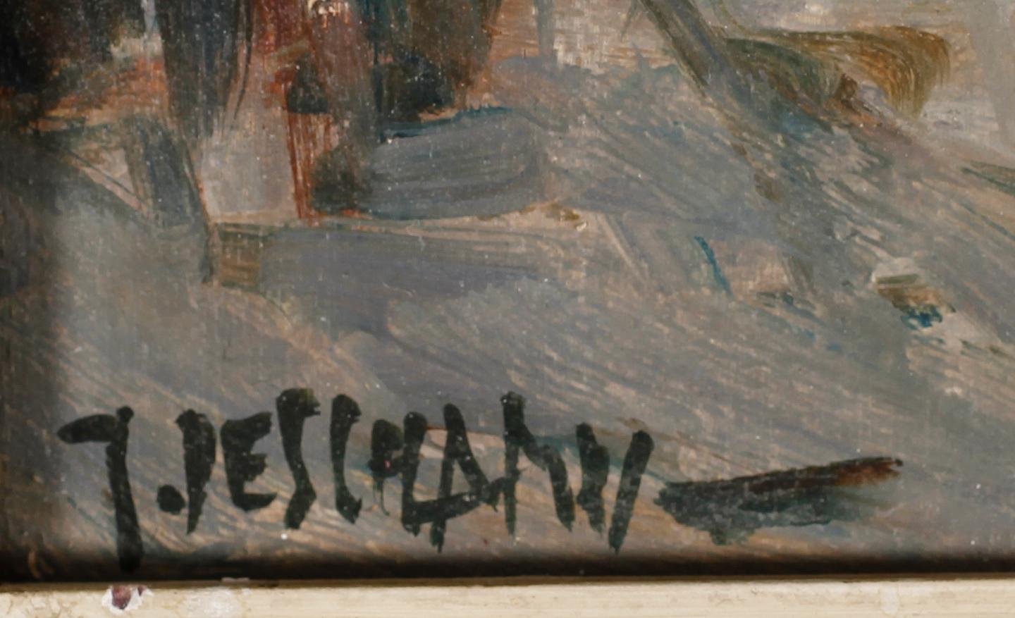 GABRIEL DESCHAMPS, olja på pannå, signerad.