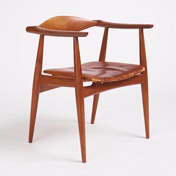 Hans J Wegner, a teak and brown leather 'CH-35', Carl Hansen & Son, Denmark 1950-60s.