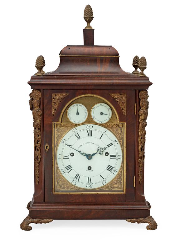 An English 18th century bracket clock, quarter chime on six-bells. Dial marked "HERMAN DIEDRICH SPÖRING LONDON".