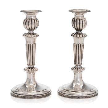 A pair of silver candlesticks, maker's mark of Roland Mellin, Helsinki 1836.