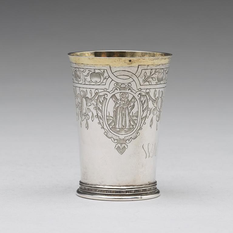 A German 17th century parcel-gilt silver beaker, mark of Andreas Pauli, Köln (1663-1669).