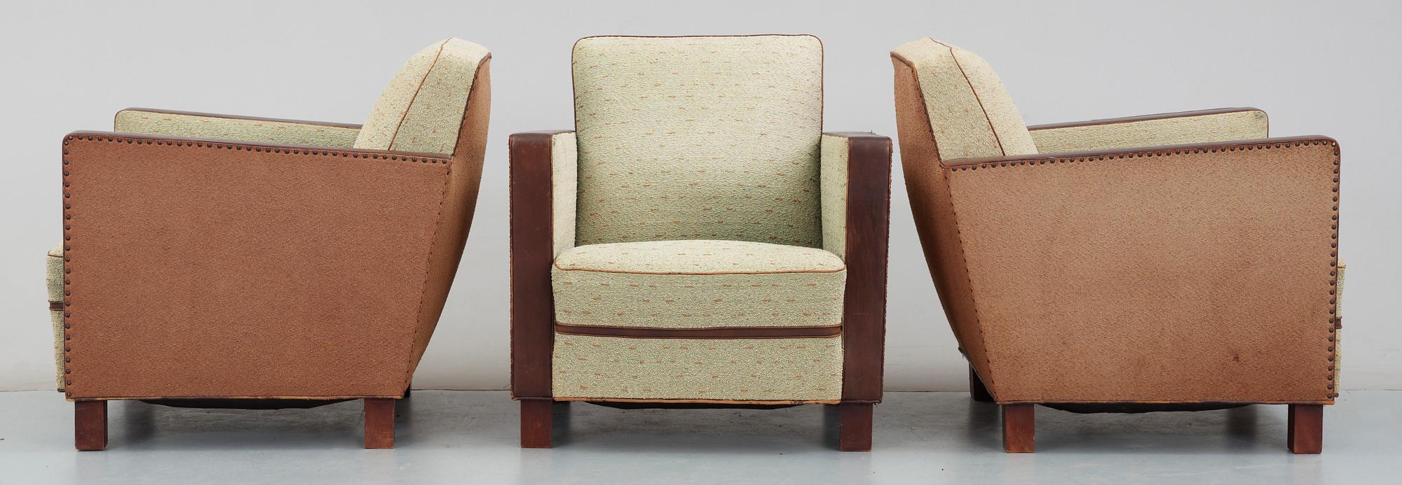 FÅTÖLJER, 3 st, art deco, 1900-talets första hälft.