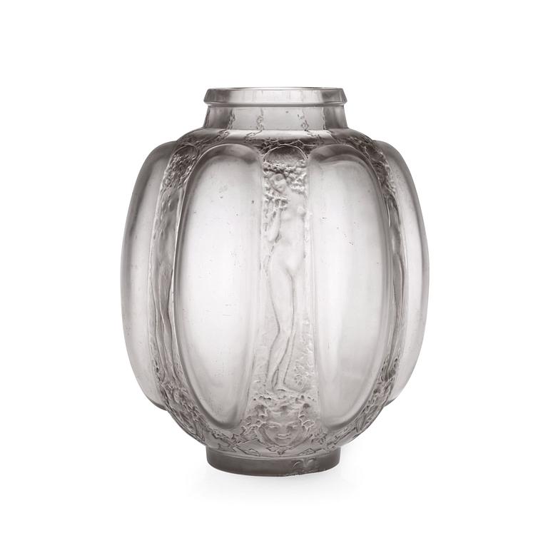 A René Lalique 'Six figurines et masques' glass vase, France 1920's-30's.