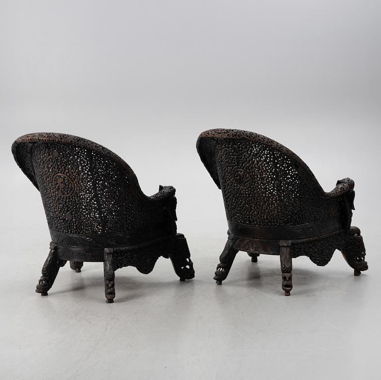 Fåtöljer, ett par, hardwood, Thailand, 1900-tal.