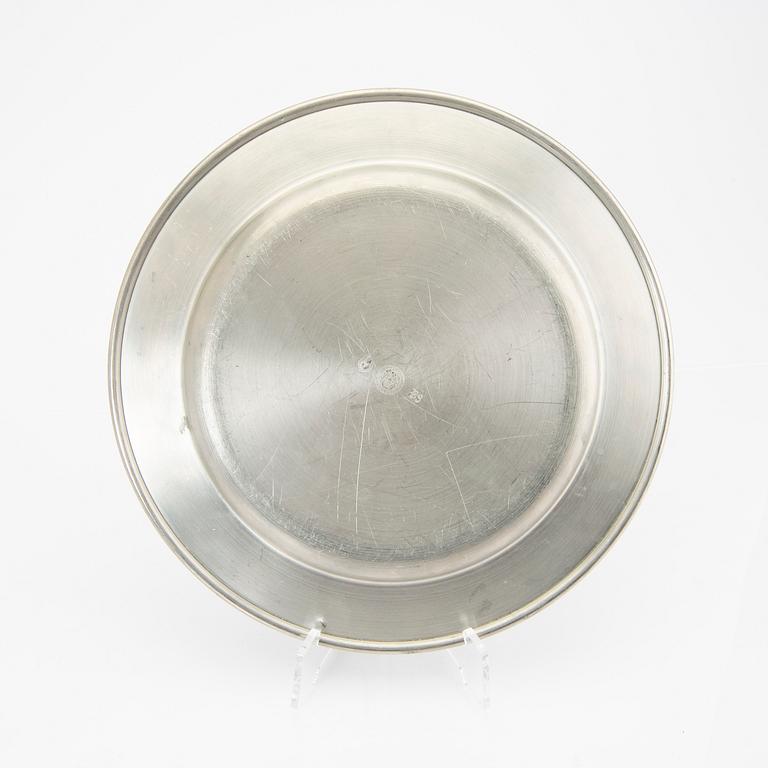 Firma Svenskt Tenn, a set of six pewter plates, Stockholm 1970.