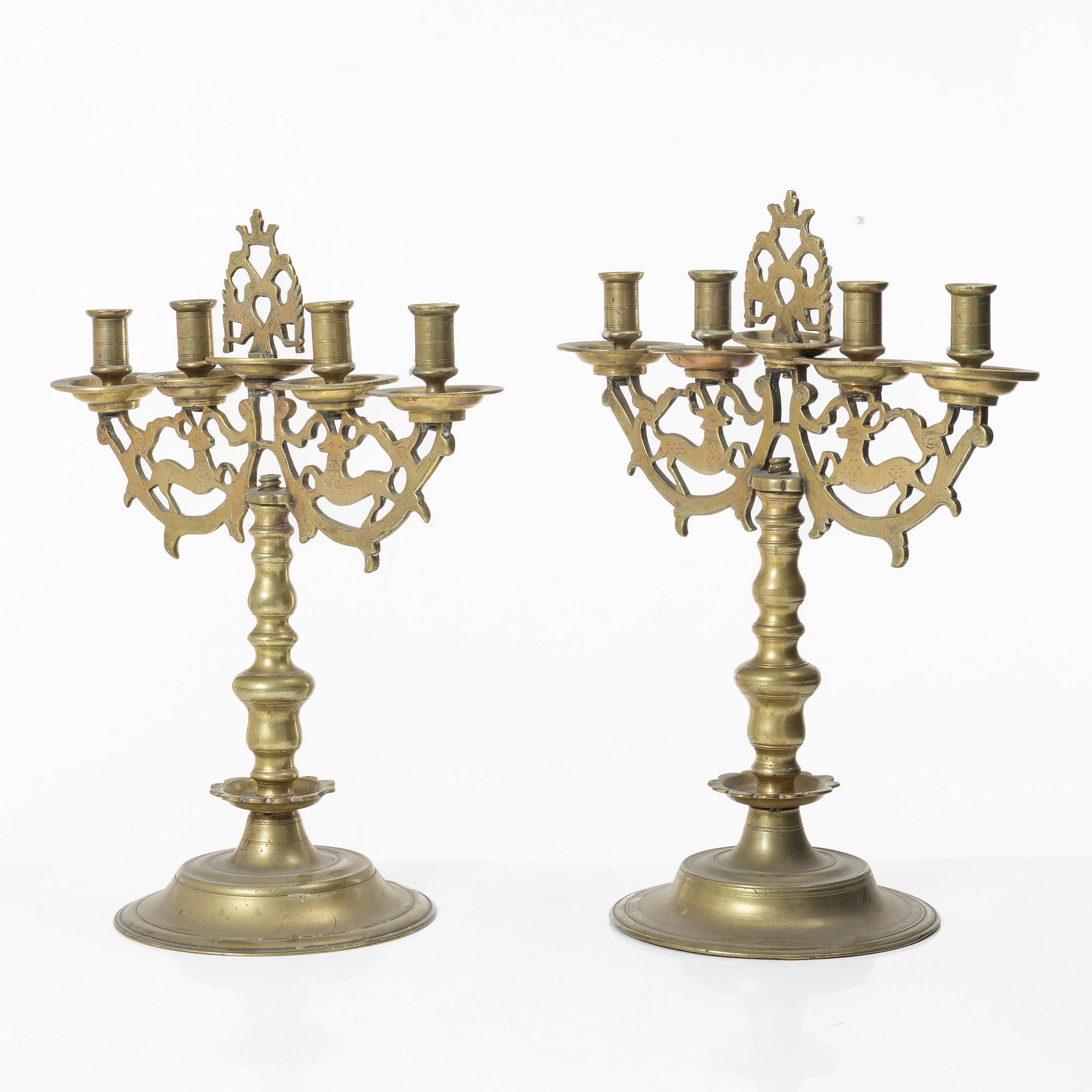 A pair of Baroque style brass candelabras, 20th century.