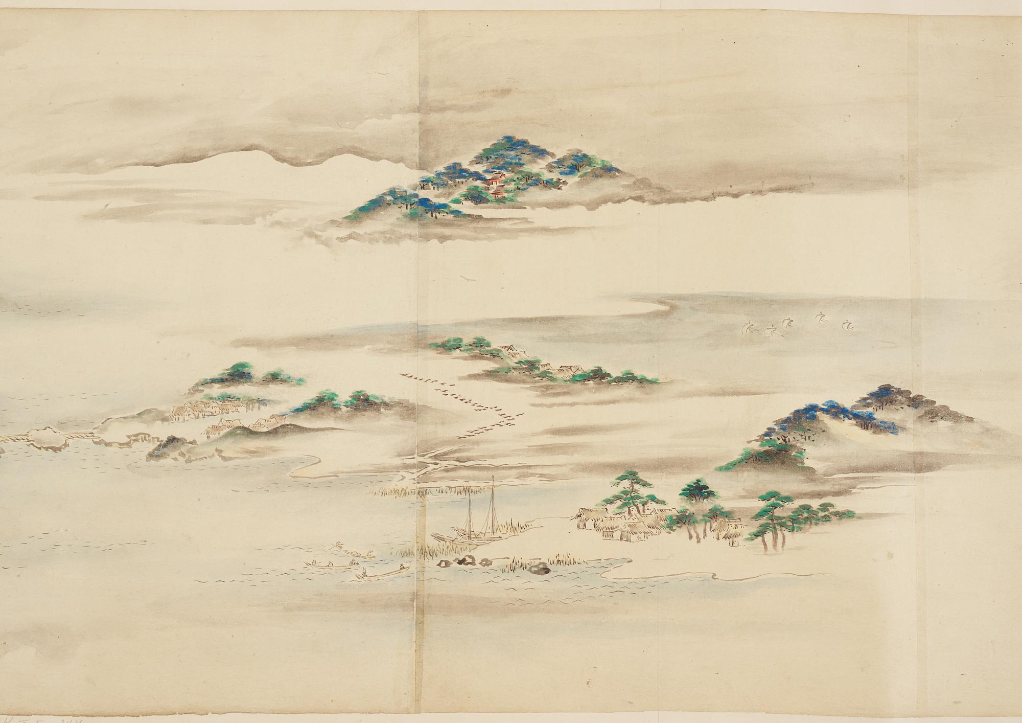 A Japanese Makimomo, ink and colour on paper, Meiji (1868-1912).