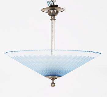 An Edward Hald glass and white metal hanging lamp, Orrefors 1920's-30's.