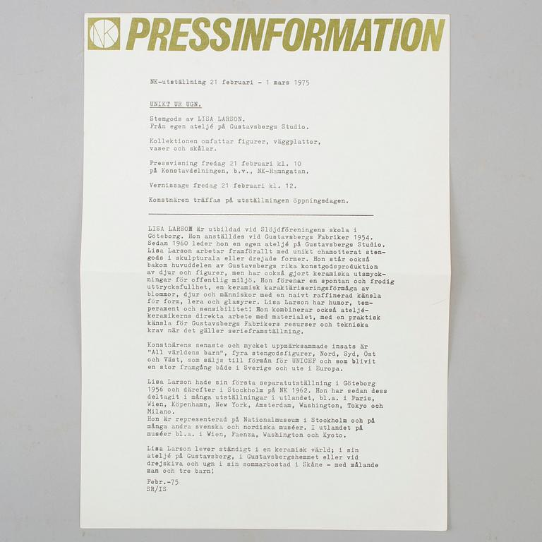 A Lisa Larson unique stoneware sculpture, Gustavsberg studio 1974-75.