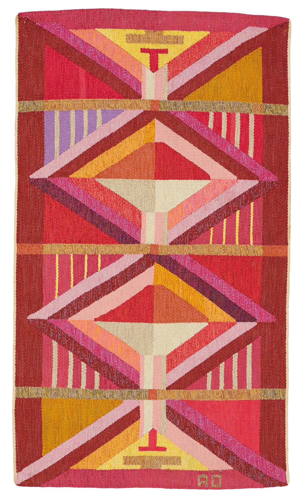 Agda Österberg, a carpet, flat weave, ca 196-201,5 x 115,5-116,5 cm, signed AÖ.