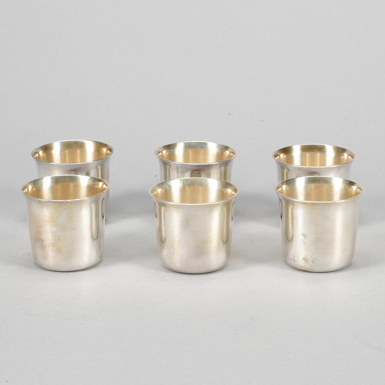 SUPKOPPAR, 6 stycken, silver, CF Carlman Stockholm 1960. Total vikt ca 390 gram.