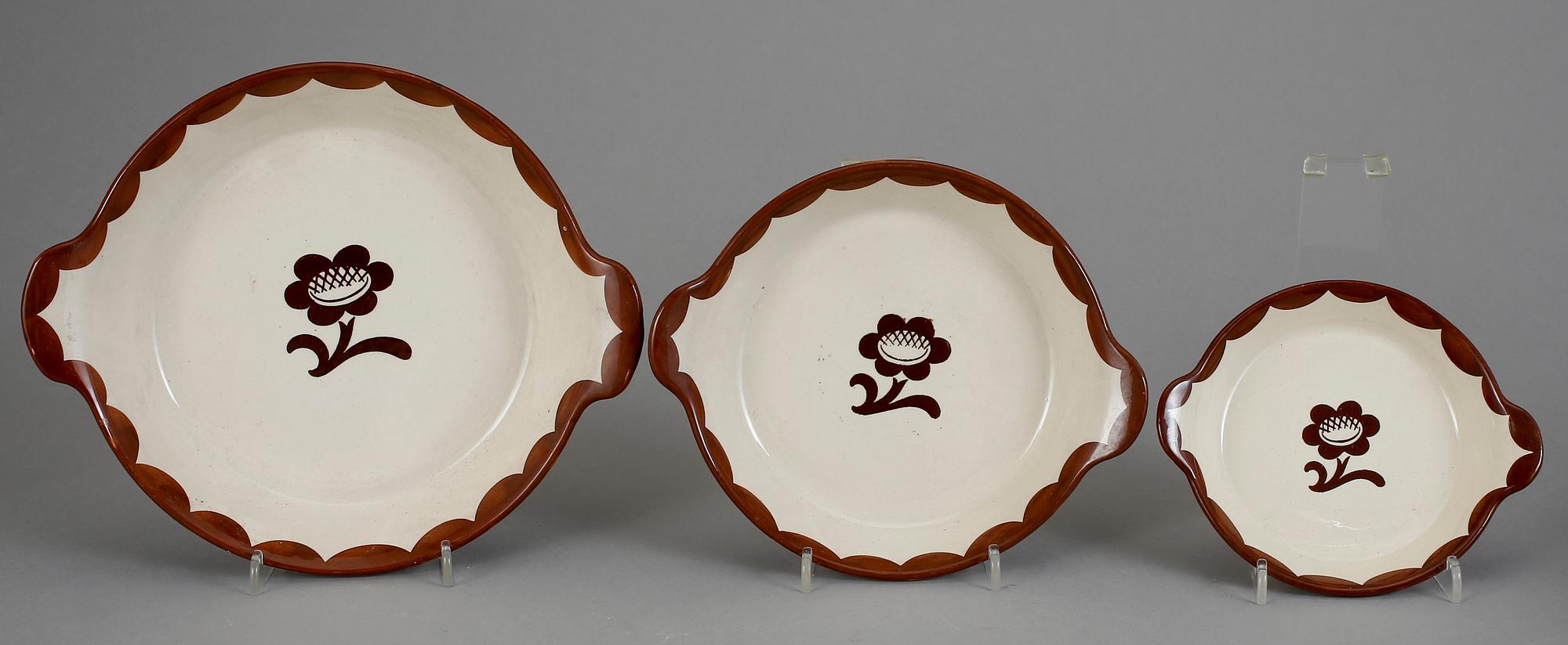 SERVISDELAR, 6 st, flintgods, Pyro Brun, Wilhelm Kåge, Gustavsberg, 1900-tal.