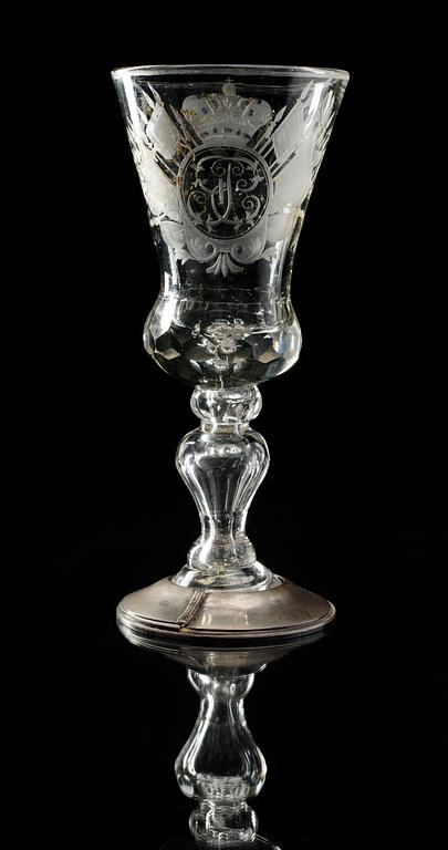 A cut and engraved Russian goblet with monogram of Empress Elisabet I, St Petersburg, ca 1743.