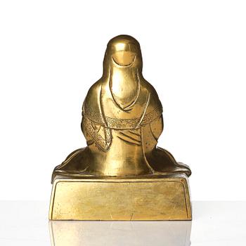 A gilt bronze sculpture of Arhat Ajita, Tibeto-Chinese, 18th century.