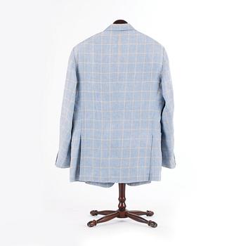 HERMÈS, a light blue linen men´s jacket with square pattern, size 54.