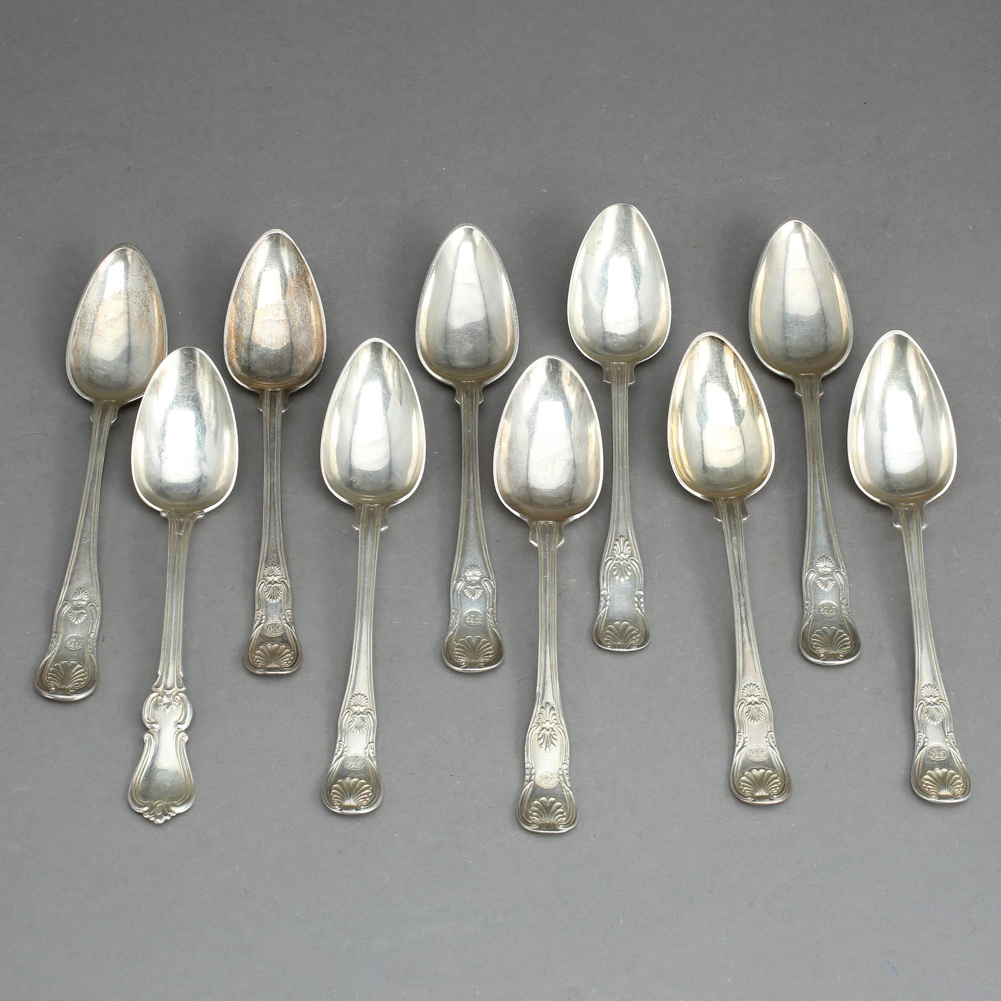 BORDSSKEDAR, silver, mestadels Hans Georg Tillström, Stockholm, 1800-tal. Total vikt ca 492 gram.