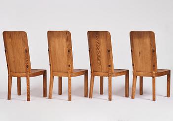 Axel Einar Hjorth, a set of four "Lovö" stained pine chairs, Nordiska Kompaniet 1930s.