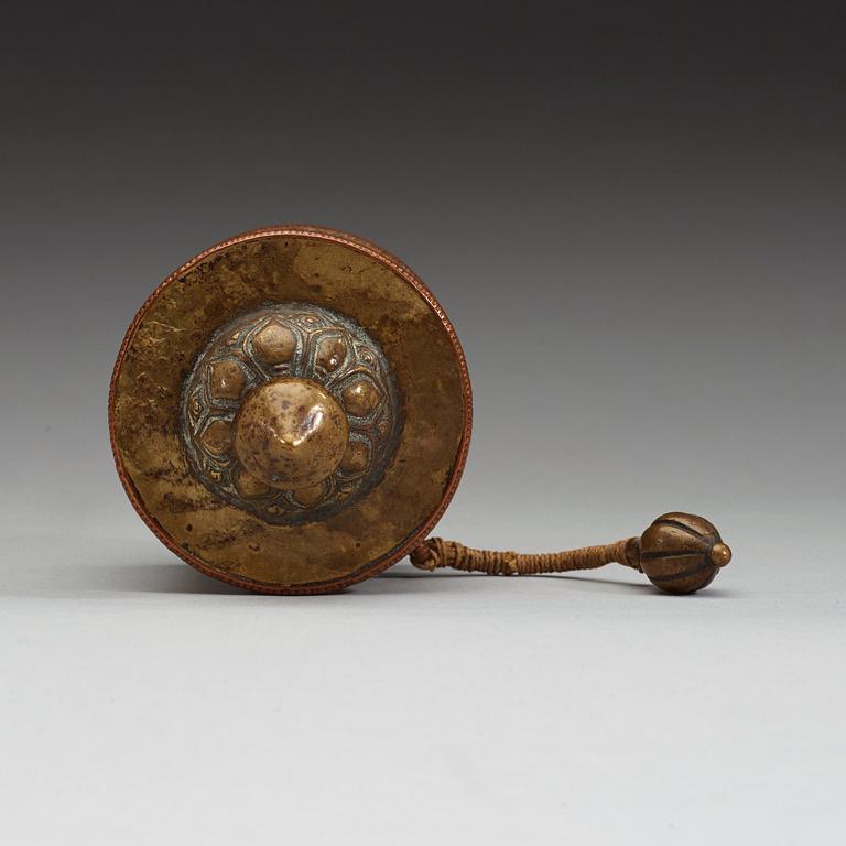 A copper and bronze prayer wheel, Tibet/Nepal ca 1900.