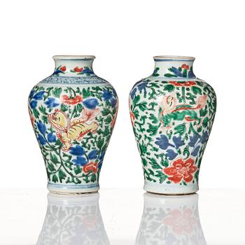 Two wucai decorated Transition vases, 17th Century.