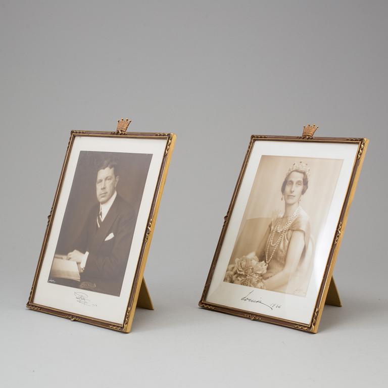 A pair of signed Royal photographs, King Gustav VI Adolf and Queen Louise of Sweden, dated 1936.