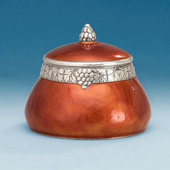 A K. Anderson orange/red enamel and silver bonbonnière, Stockholm 1913.