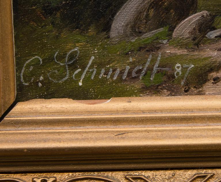 OIDENTIFIERAD KONSTNÄR, olja på duk, signerad C Schmidt och daterad -87.