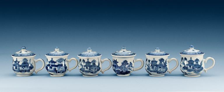 A set of six blue and white custard cups with covers, Qing dynasty, Jiaqing (1796-1820).
