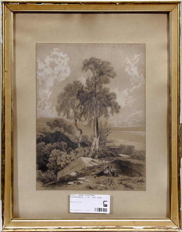 OKÄND KONSTNÄR, blandteknik, 2 st. Bär sign.