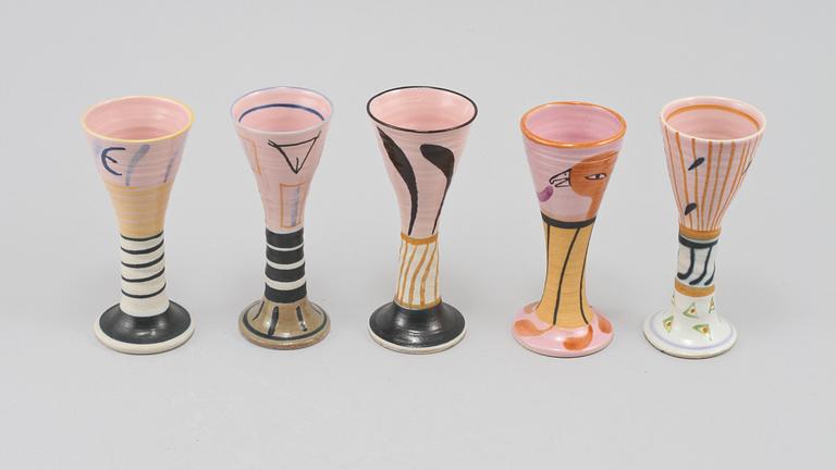 GLAS, 13 st, samt SKÅLAR, ett par, stengods, Herman Fogelin, signerade, 1900-talets slut.