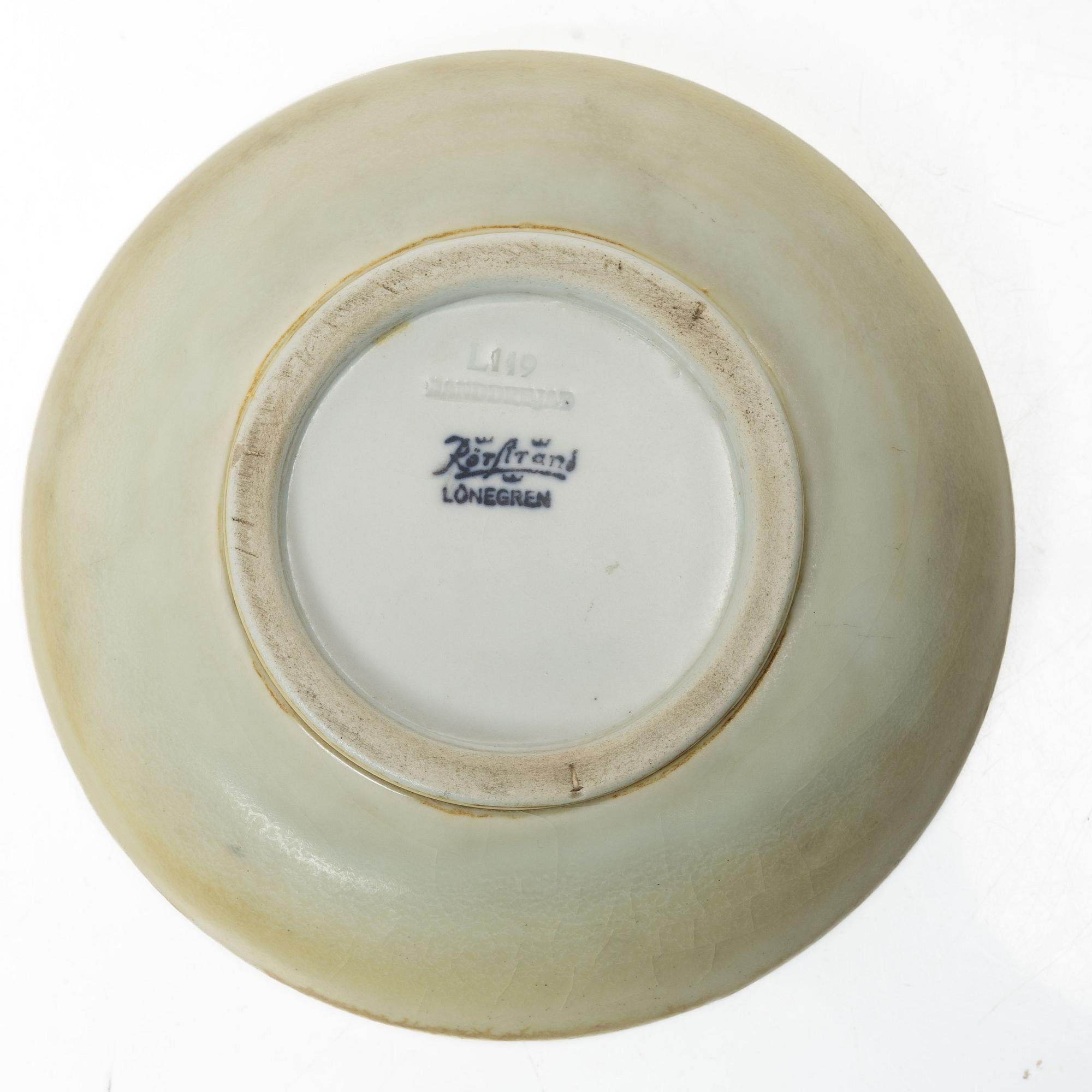 Gertrud Lönegren, Vas, samt skålar, 2 st, stengods, Rörstrand, 1936-1941.