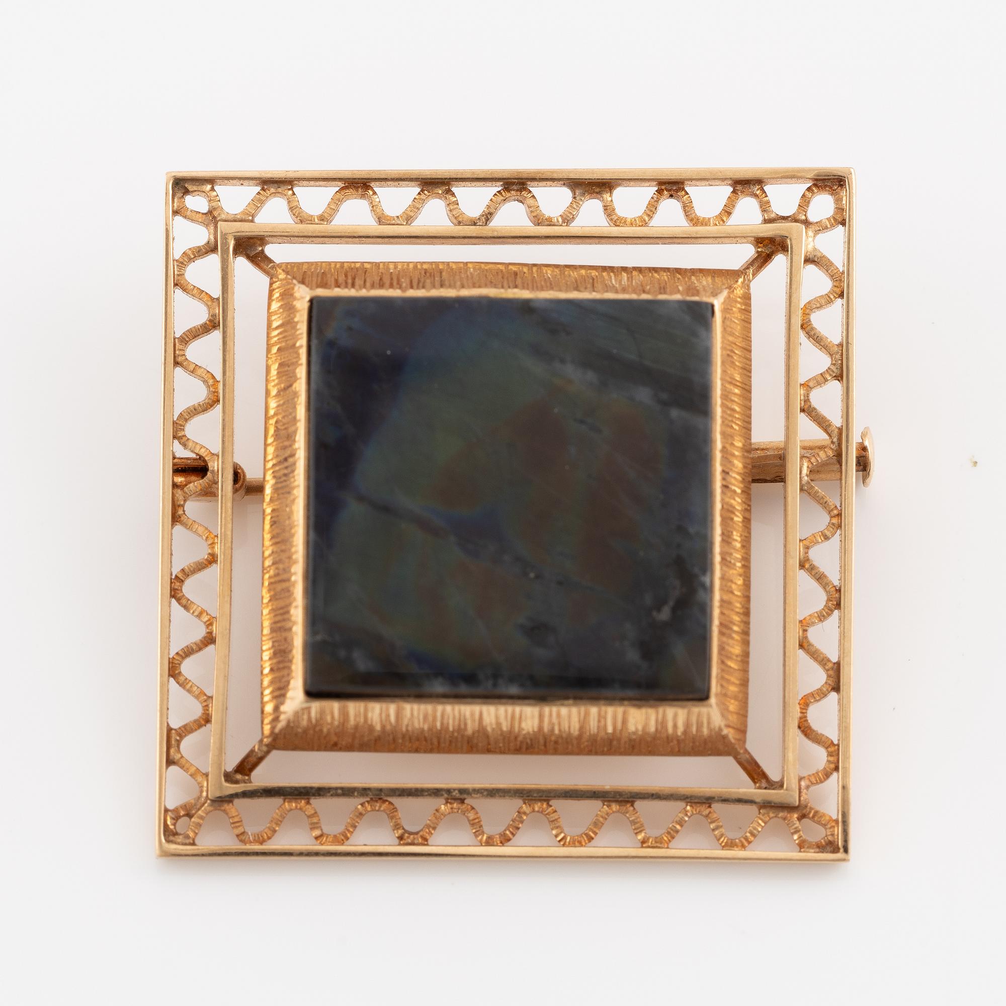 Brosch, 14K guld med spektrolit, Finland.