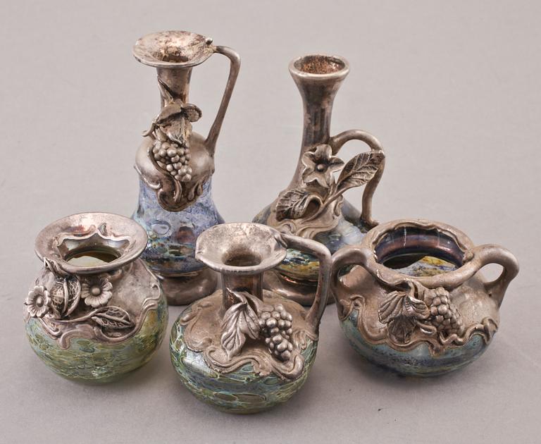 MINIATYRER, 5 st, glas och silver.