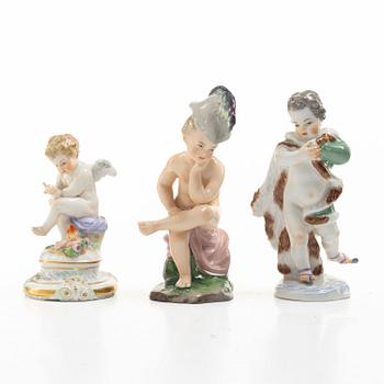 A group of three porcelain figures, Meissen and Höchst, 19/20th century.